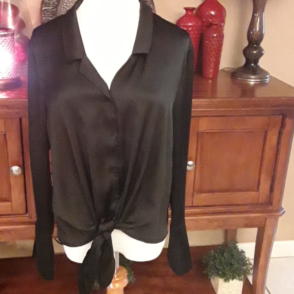 Black Tie Front Blouse